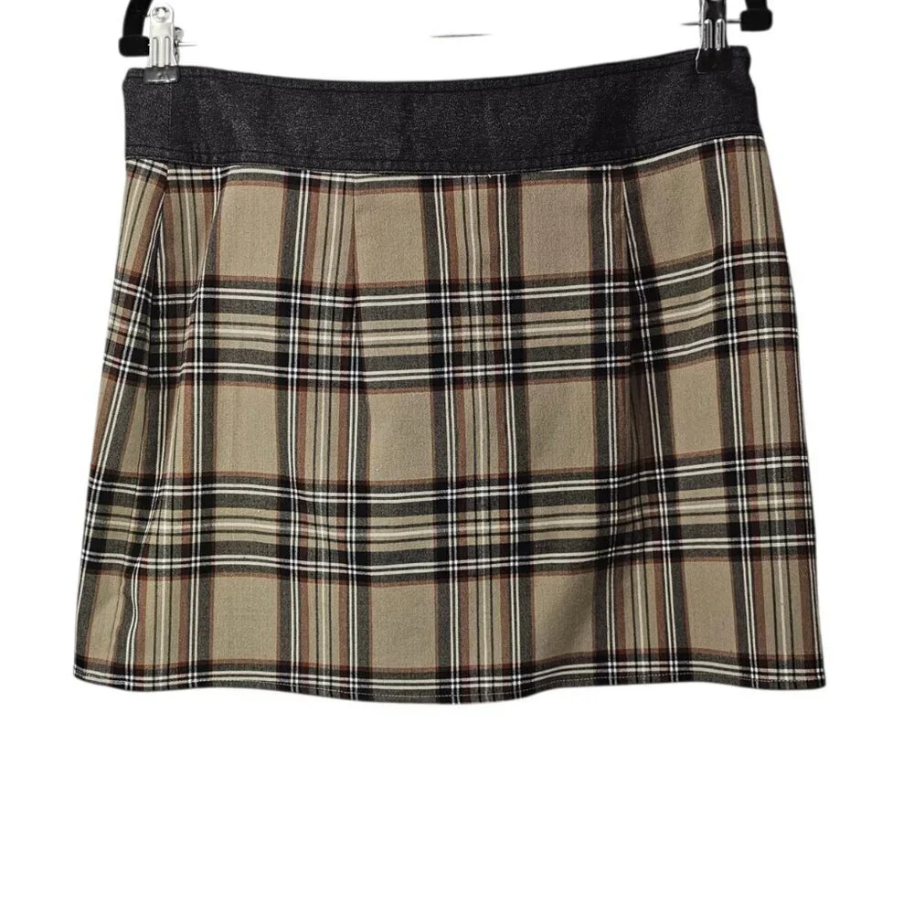 Route 66 New Vintage Y2K Plaid Wrap Khaki And Black Mini Skirt